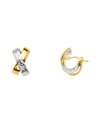 14K Two-Tone Gold 2T DC Tube Extra Shape Oval Hollow Hoop Earrings (13 x 18mm) (ER-1460)