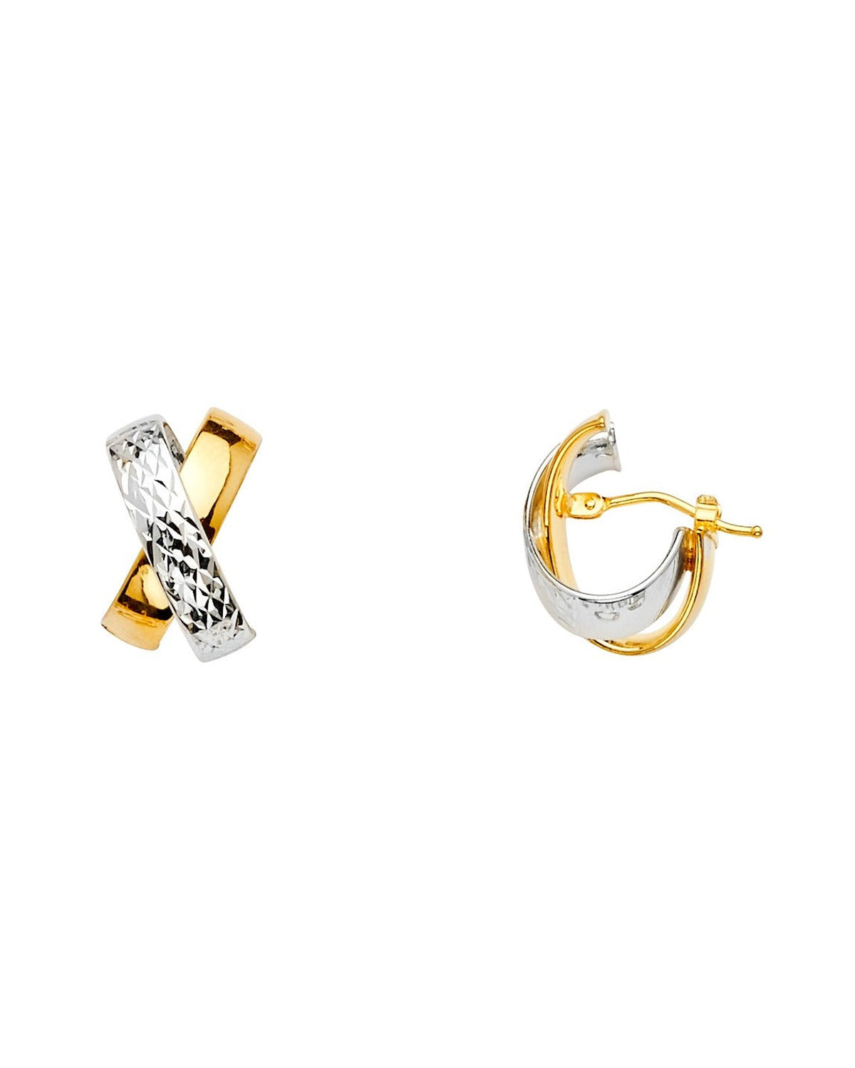 14K Two-Tone Gold 2T DC Tube Extra Shape Oval Hollow Hoop Earrings (13 x 18mm) (ER-1460)