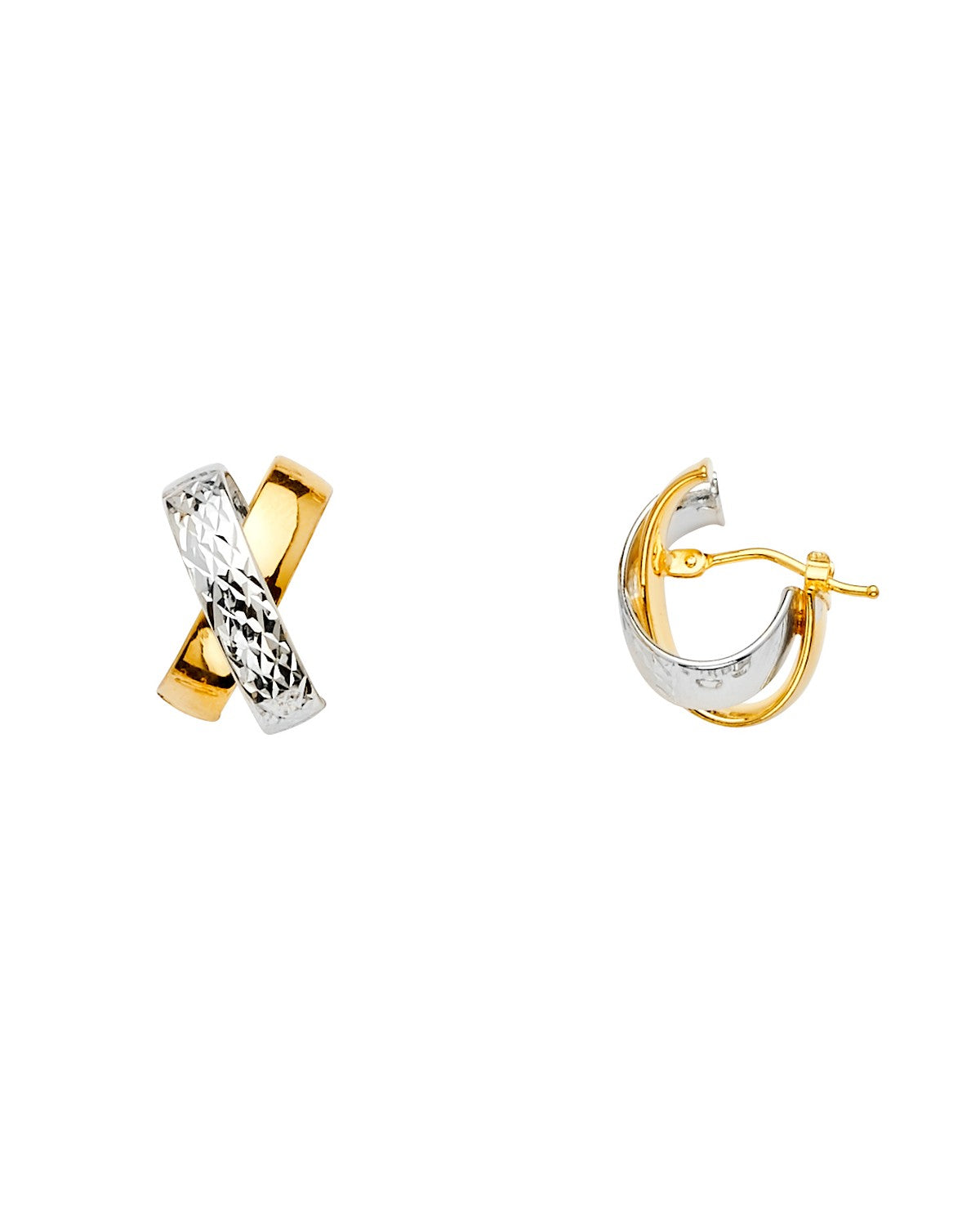 14K Two-Tone Gold 2T DC Tube Extra Shape Oval Hollow Hoop Earrings (13 x 18mm) (ER-1460)