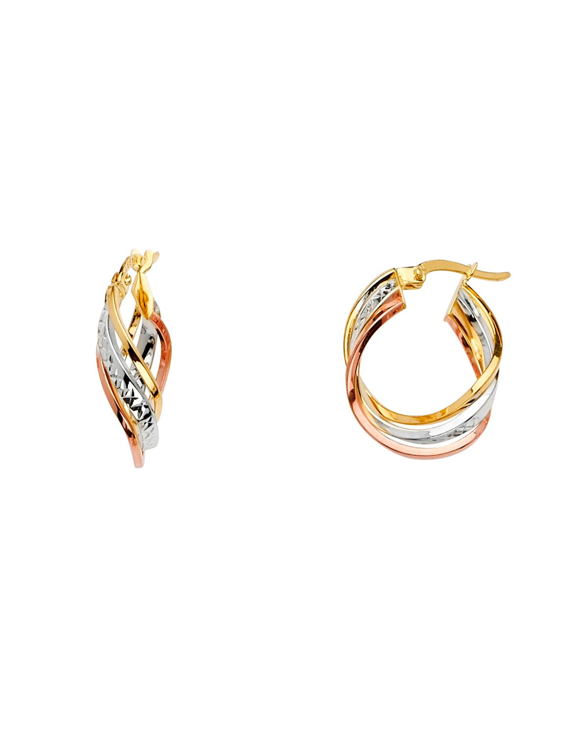 14K Tri-Color Gold 3C 3 Line Twisted Hoop Earrings (ER-1535)