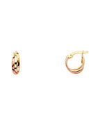 14K Tri-Color Gold 3C 3 Line Twisted Hoop Earrings (ER-1538)