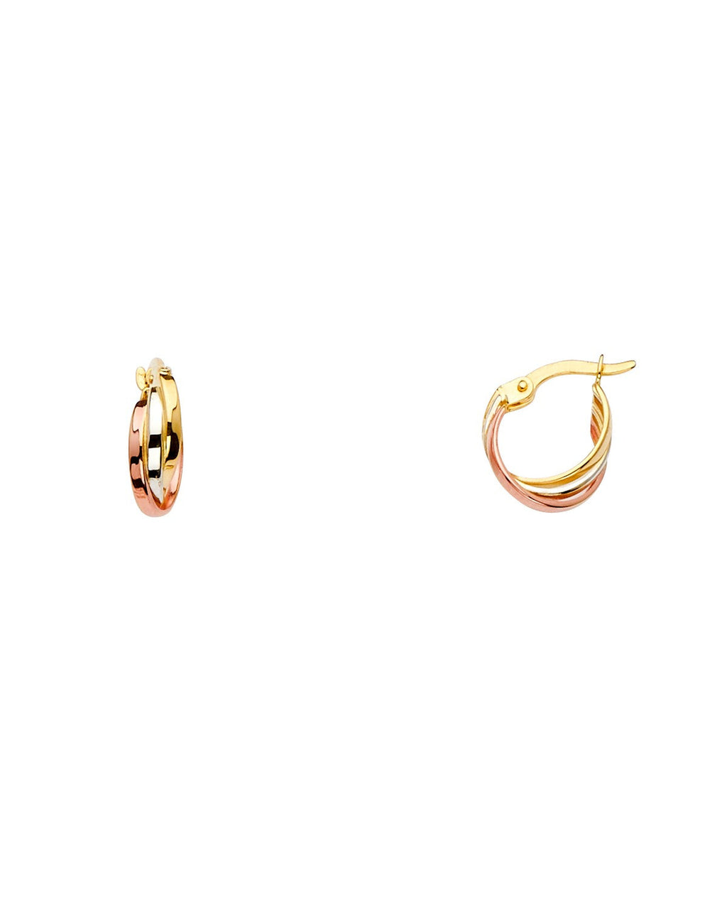 14K Tri-Color Gold 3C 3 Line Twisted Hoop Earrings (ER-1538)