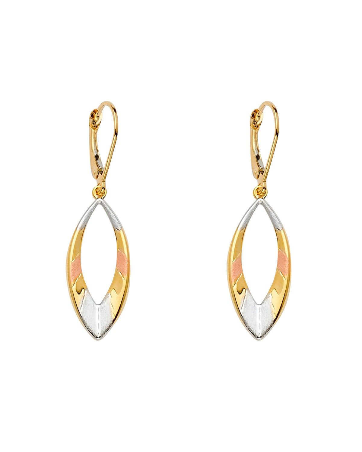 14K Tri-Color Gold 3C Oval Dangling Earrings (ER-1563)