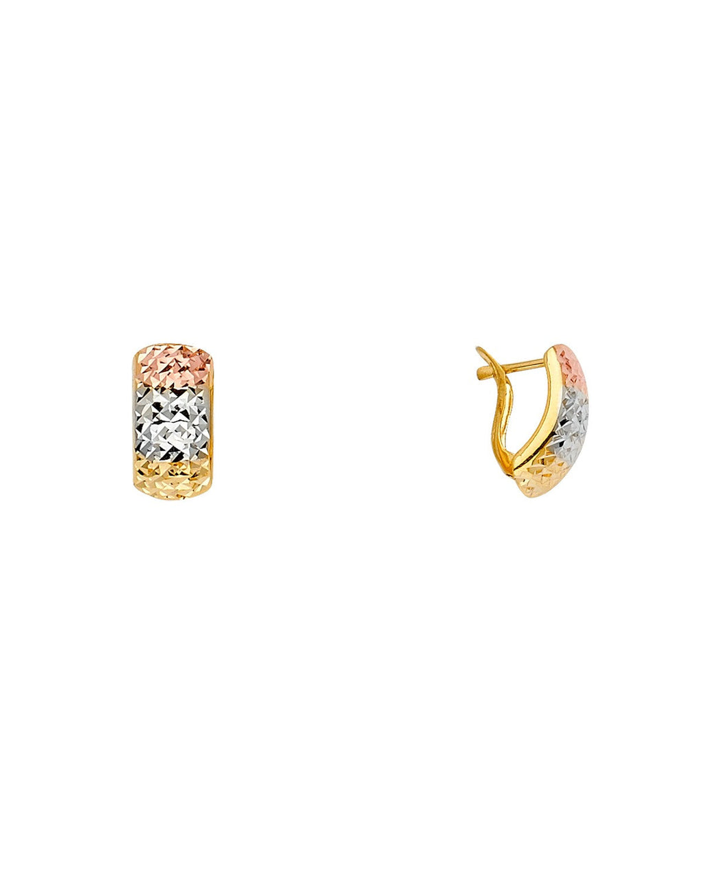 14K Tri-Color Gold Half Huggies Earrings (ER-1617)