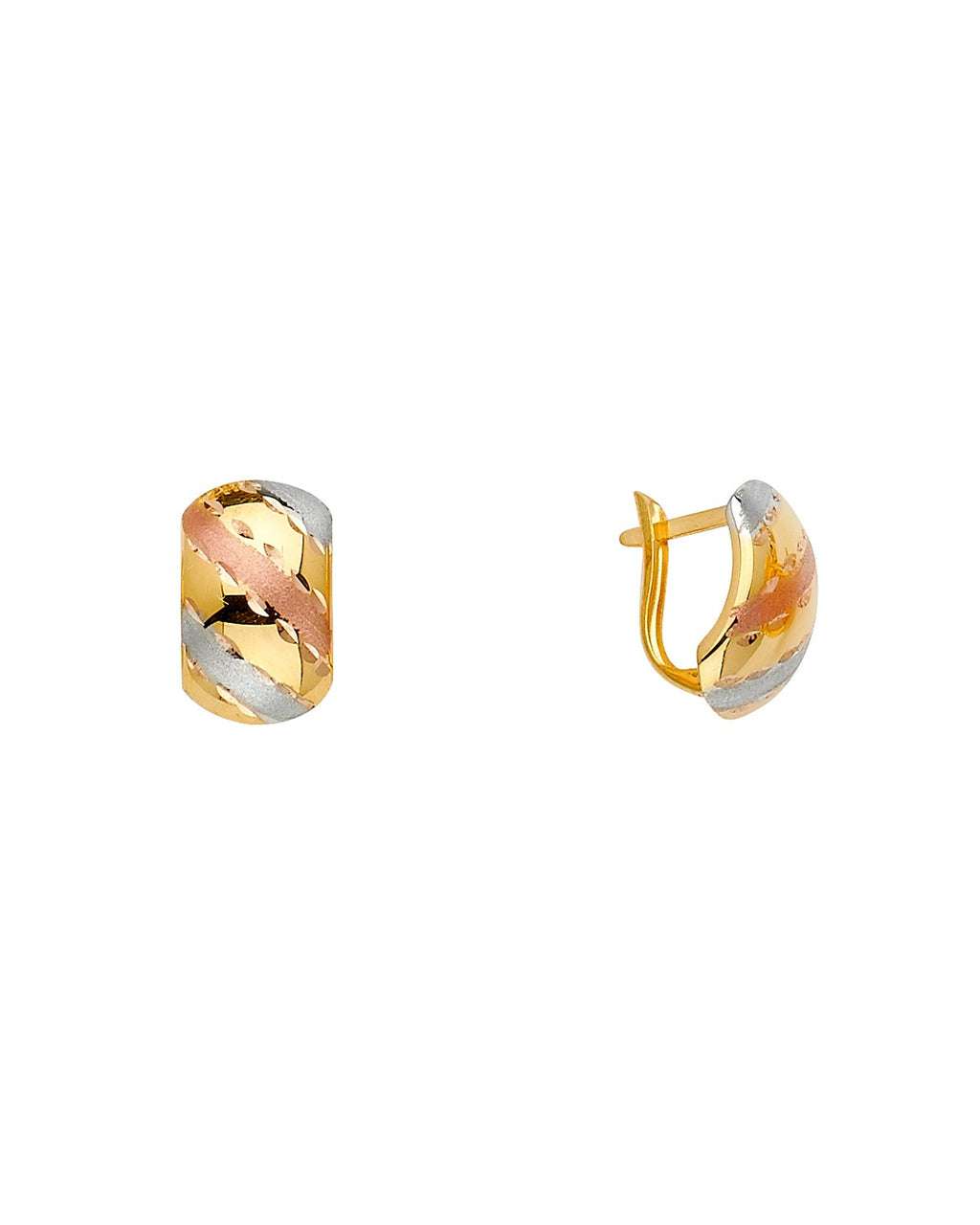 14K Tri-Color Gold Half Huggies Earrings (ER-1624)