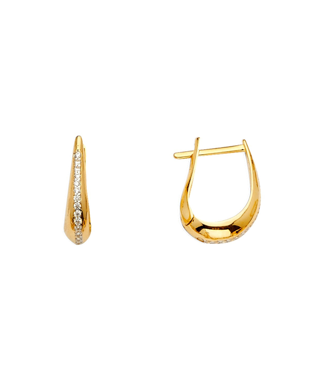 14K Yellow Gold CZ Channel Tear Drop Earrings (ER-1630)
