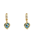 14K Yellow Gold Evil Eye Dangle Huggies Earrings (ER-1637)