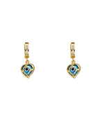 14K Yellow Gold Evil Eye Dangle Huggies Earrings (ER-1637)