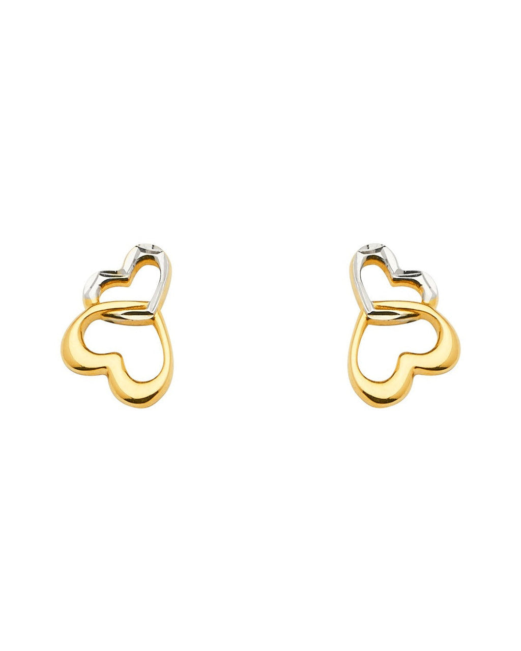 14K Two-Tone Gold 2T 2Heart Earrings with Push Back (ER-1646)
