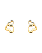 14K Two-Tone Gold 2T 2Heart Earrings with Push Back (ER-1646)