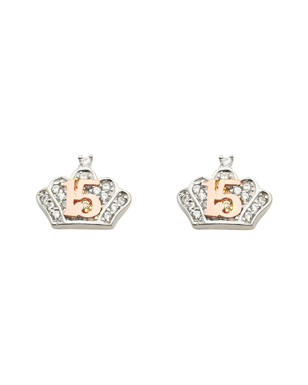 14K White Gold 15 Years CZ Crown Earrings with Push Back (ER-1653)