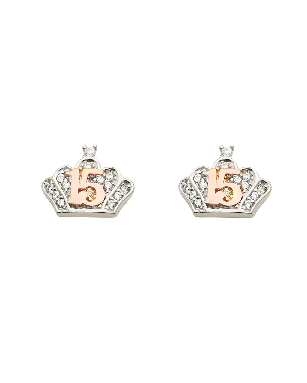 14K White Gold 15 Years CZ Crown Earrings with Push Back (ER-1653)