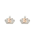 14K White Gold 15 Years CZ Crown Earrings with Push Back (ER-1653)
