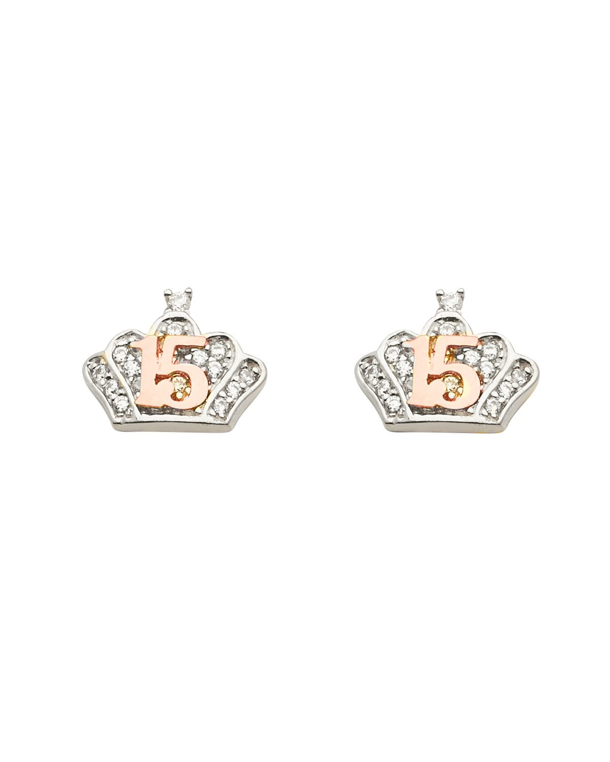 14K White Gold 15 Years CZ Crown Earrings with Push Back (ER-1653)
