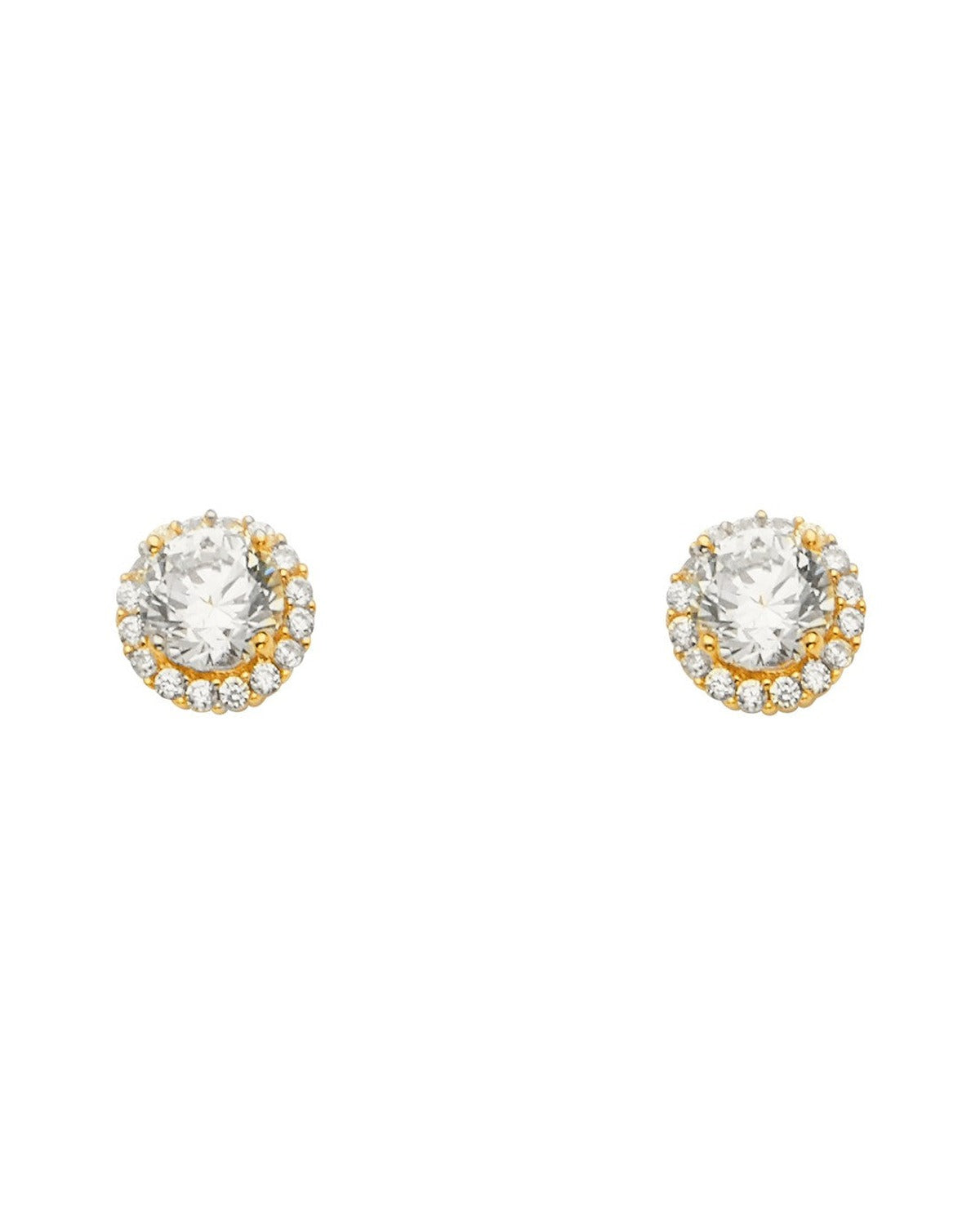 14K Yellow Gold Solitare Halo Round CZ Earrings with P Back (ER-1657)