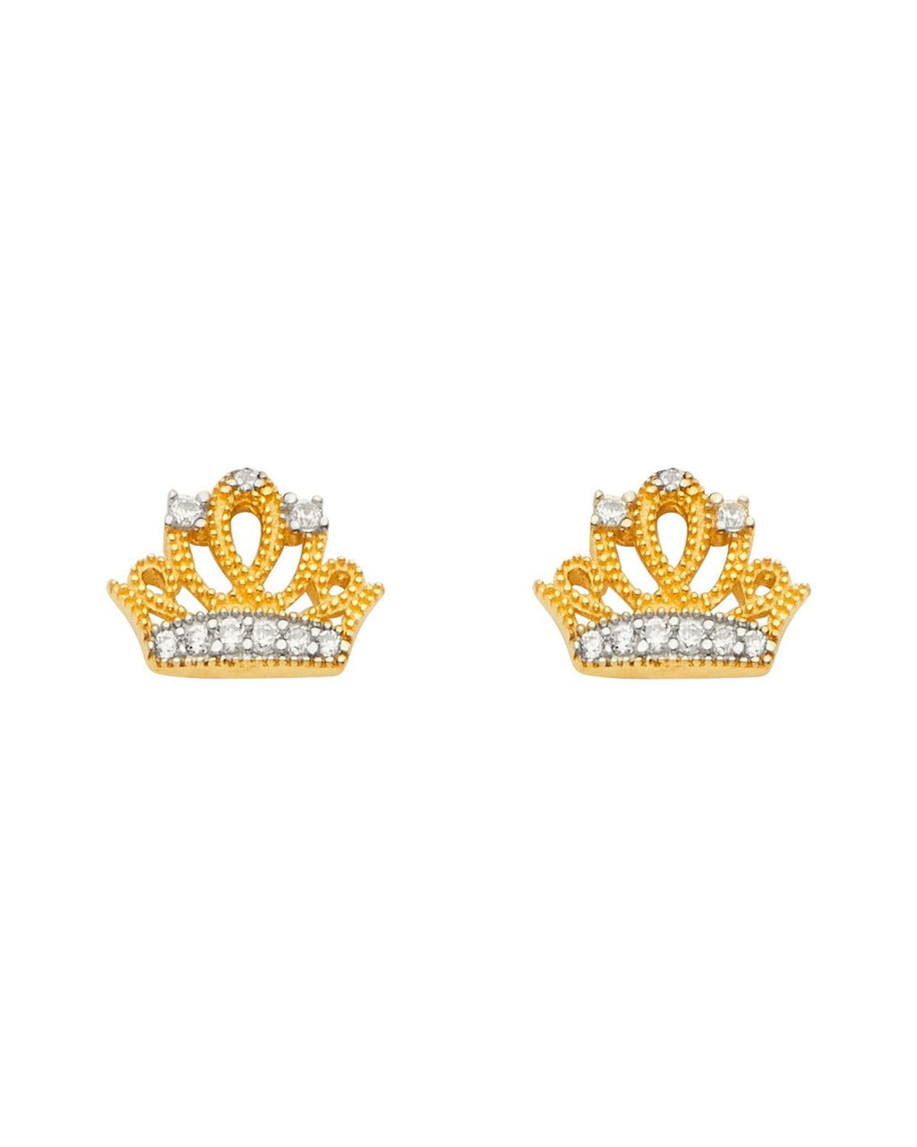 14K Two-Tone Gold 2T CZ Crown Earrings with Push Back (ER-1660)