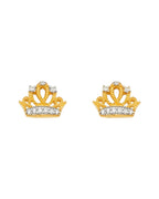 14K Two-Tone Gold 2T CZ Crown Earrings with Push Back (ER-1660)