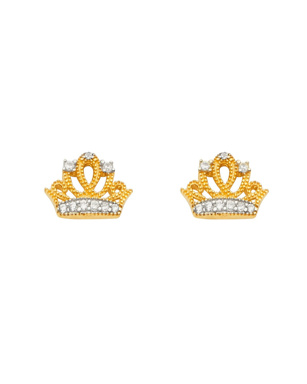 14K Two-Tone Gold 2T CZ Crown Earrings with Push Back (ER-1660)