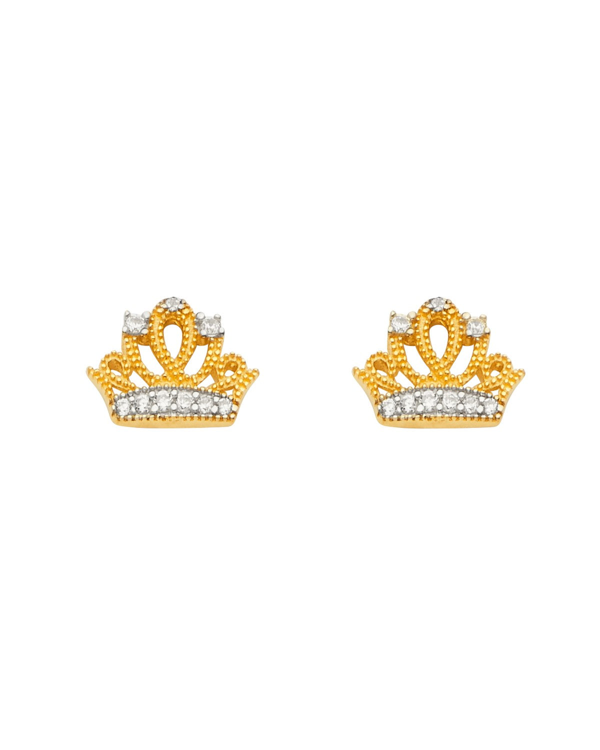 14K Two-Tone Gold 2T CZ Crown Earrings with Push Back (ER-1660)
