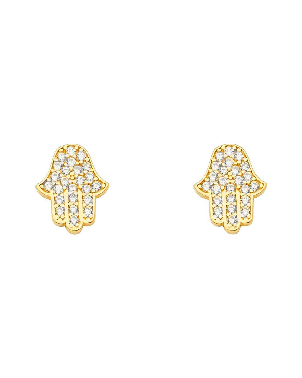 14K Yellow Gold CZ Hamsa Earrings with Push Back (ER-1663)