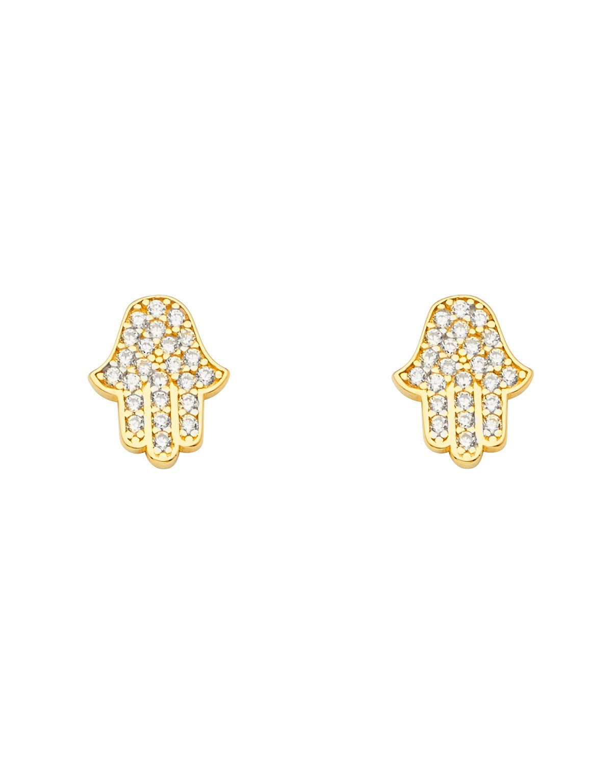 14K Yellow Gold CZ Hamsa Earrings with Push Back (ER-1663)
