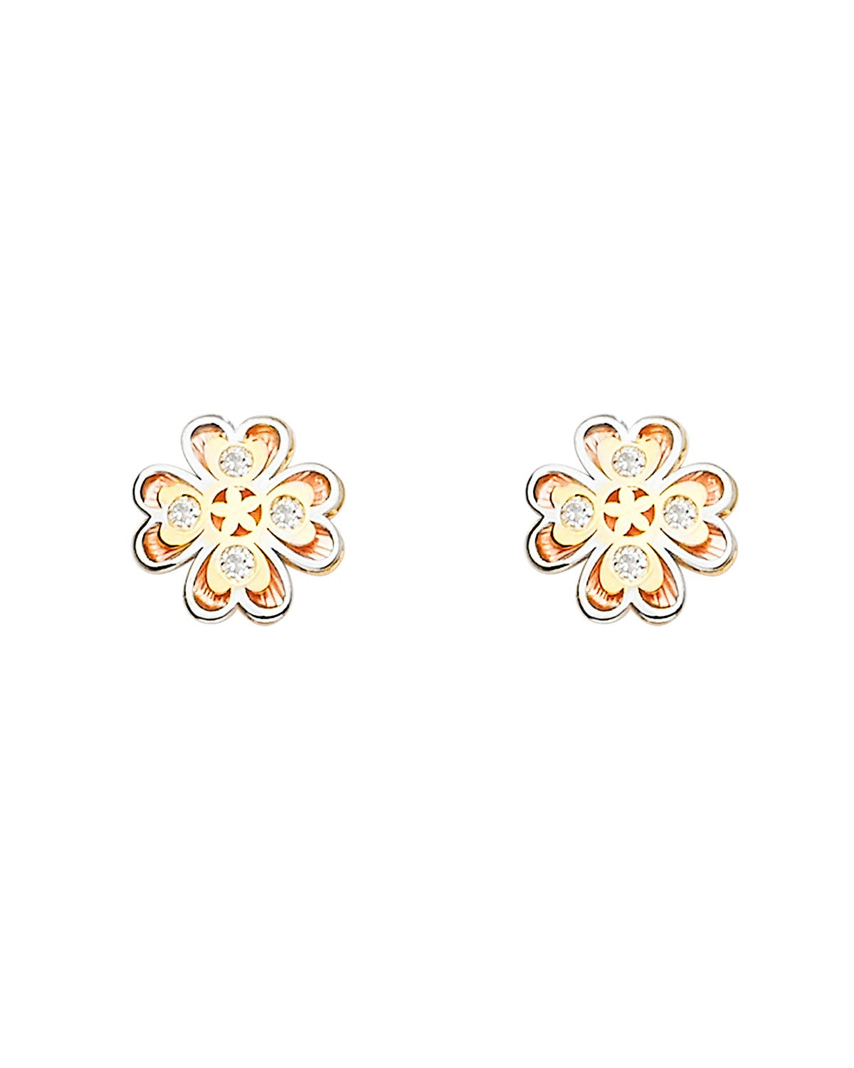 14K Tri-Color Gold 3C CZ Flower Post Earrings (ER-1670)