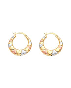 14K Tri-Color Gold 3C Double Face Heart Design Hollow Earrings (ER-1713)