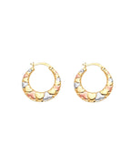 14K Tri-Color Gold 3C Double Face Heart Design Hollow Earrings (ER-1713)