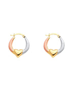14K Tri-Color Gold 3C Double Face Heart Design Hollow Earrings (ER-1718)