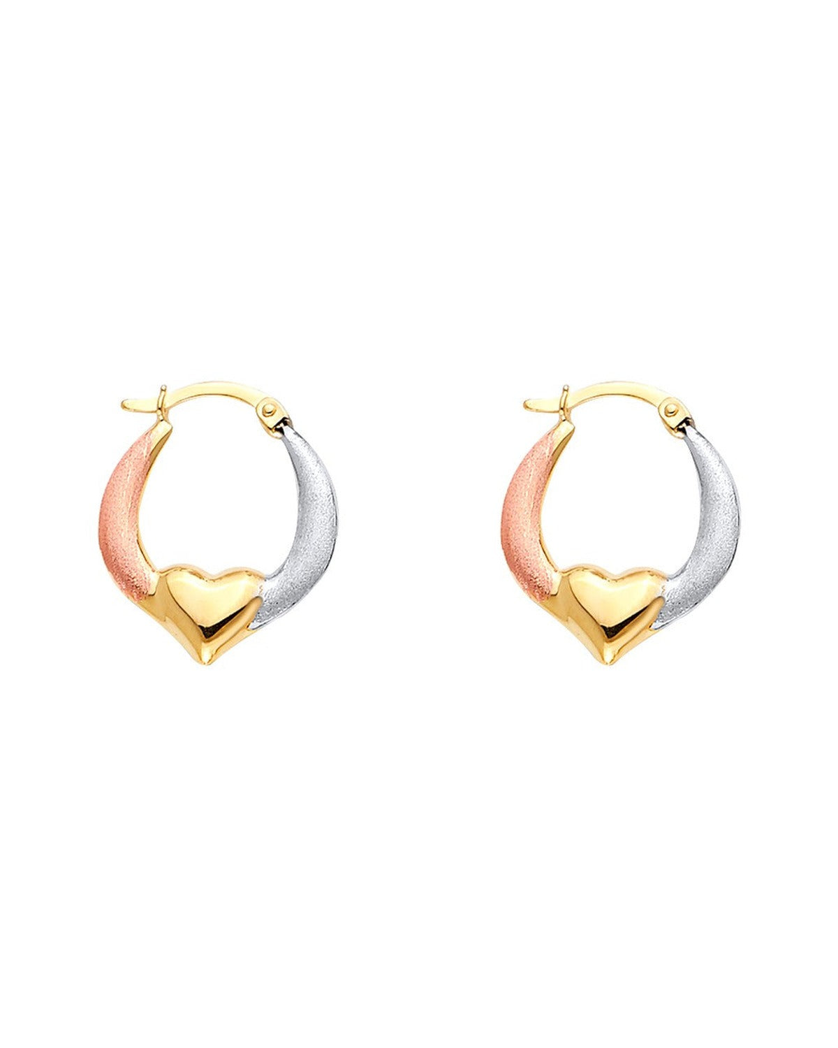 14K Tri-Color Gold 3C Double Face Heart Design Hollow Earrings (ER-1718)