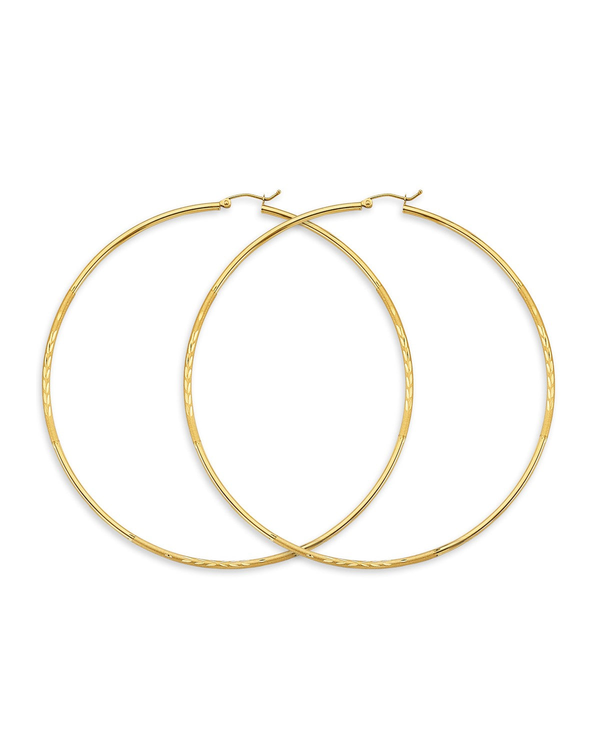 14K Yellow Gold 2mm Budded DC Big Round Tube Hoop Earrings (ER-1730)