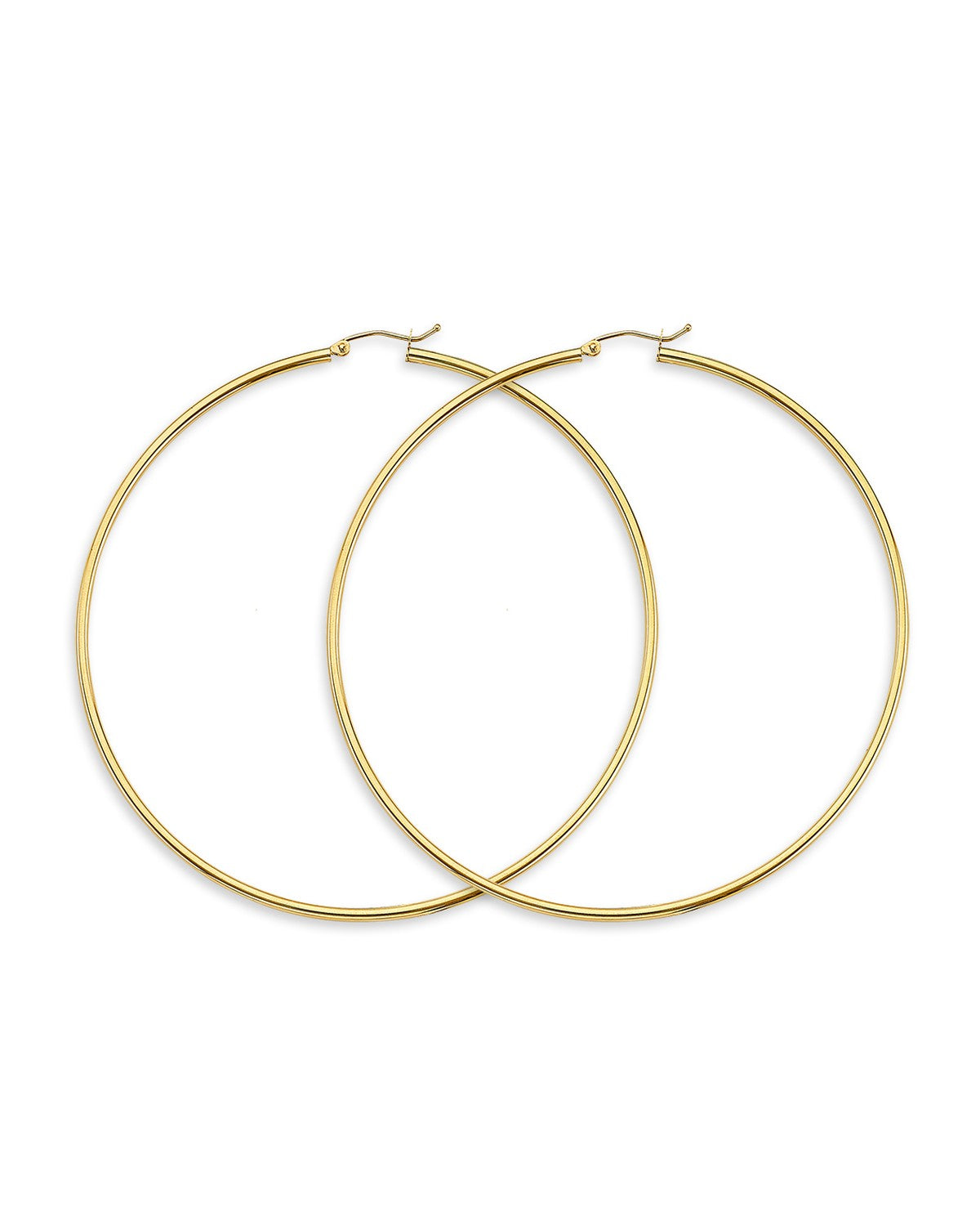 14K Yellow Gold 2mm Big Round Tube Polish Hoop Earrings (ER-1732)