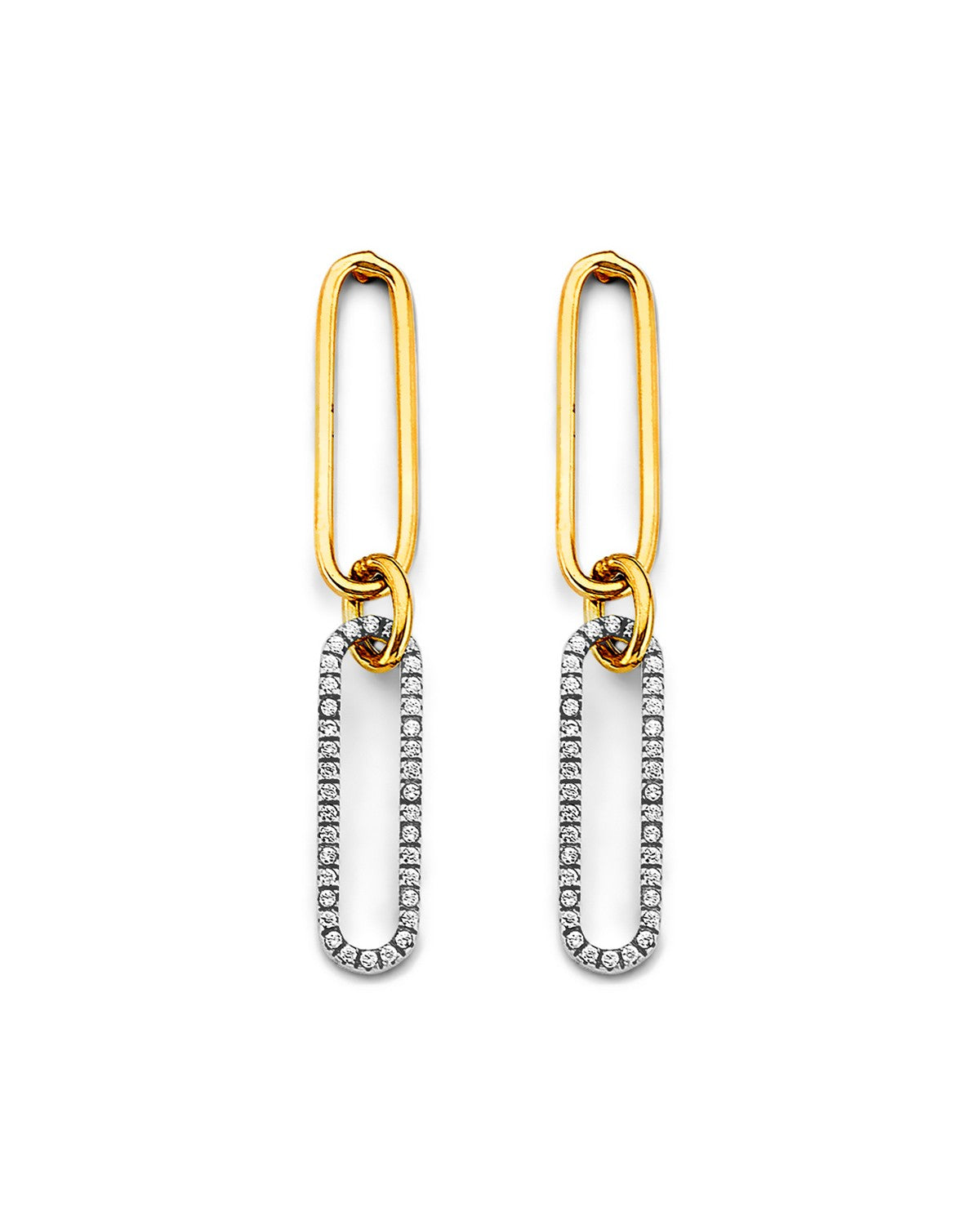 14K Two-Tone Gold 2T CZ Paperclip Earrings with Pushback (ER-1790)