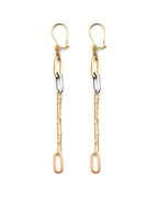14K Tri-Color Gold 3C Paperclip Earrings with Leverback (ER-1794)