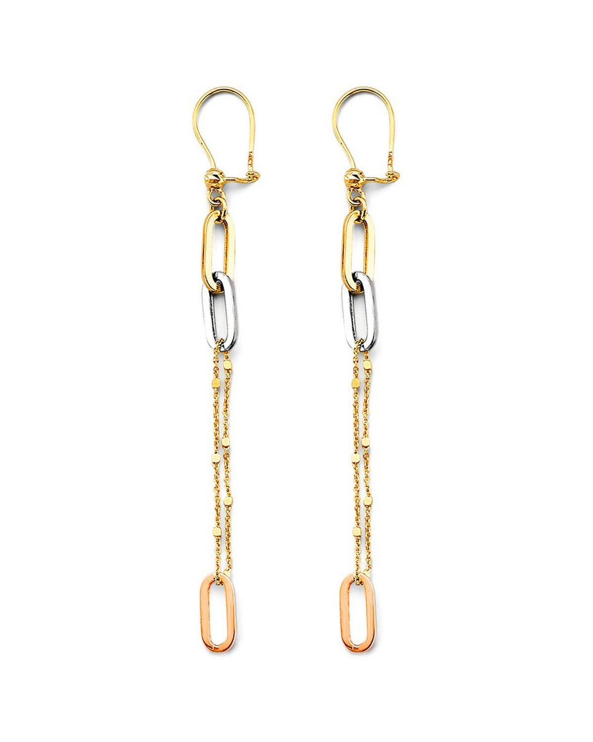14K Tri-Color Gold 3C Paperclip Earrings with Leverback (ER-1794)