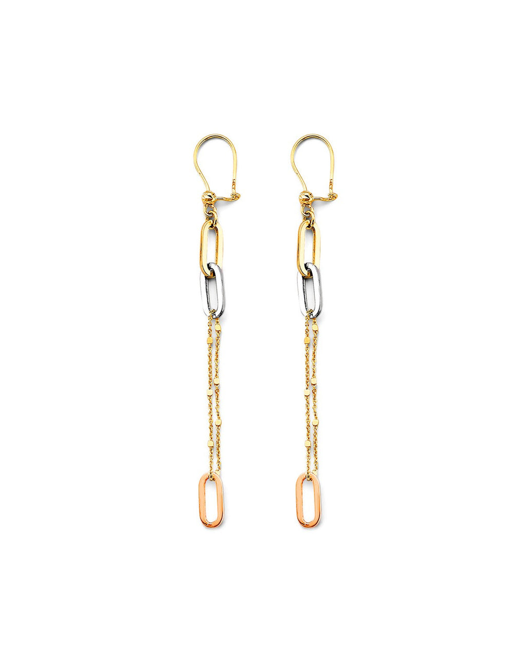 14K Tri-Color Gold 3C Paperclip Earrings with Leverback (ER-1794)