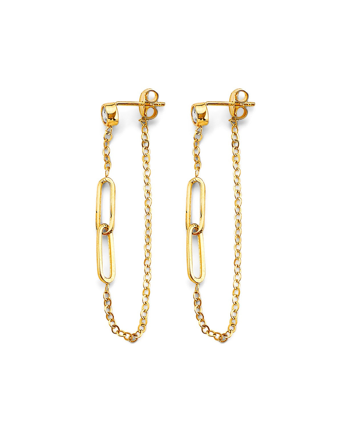 14K Yellow Gold CZ Paperclip Hanging Earrings (ER-1798)