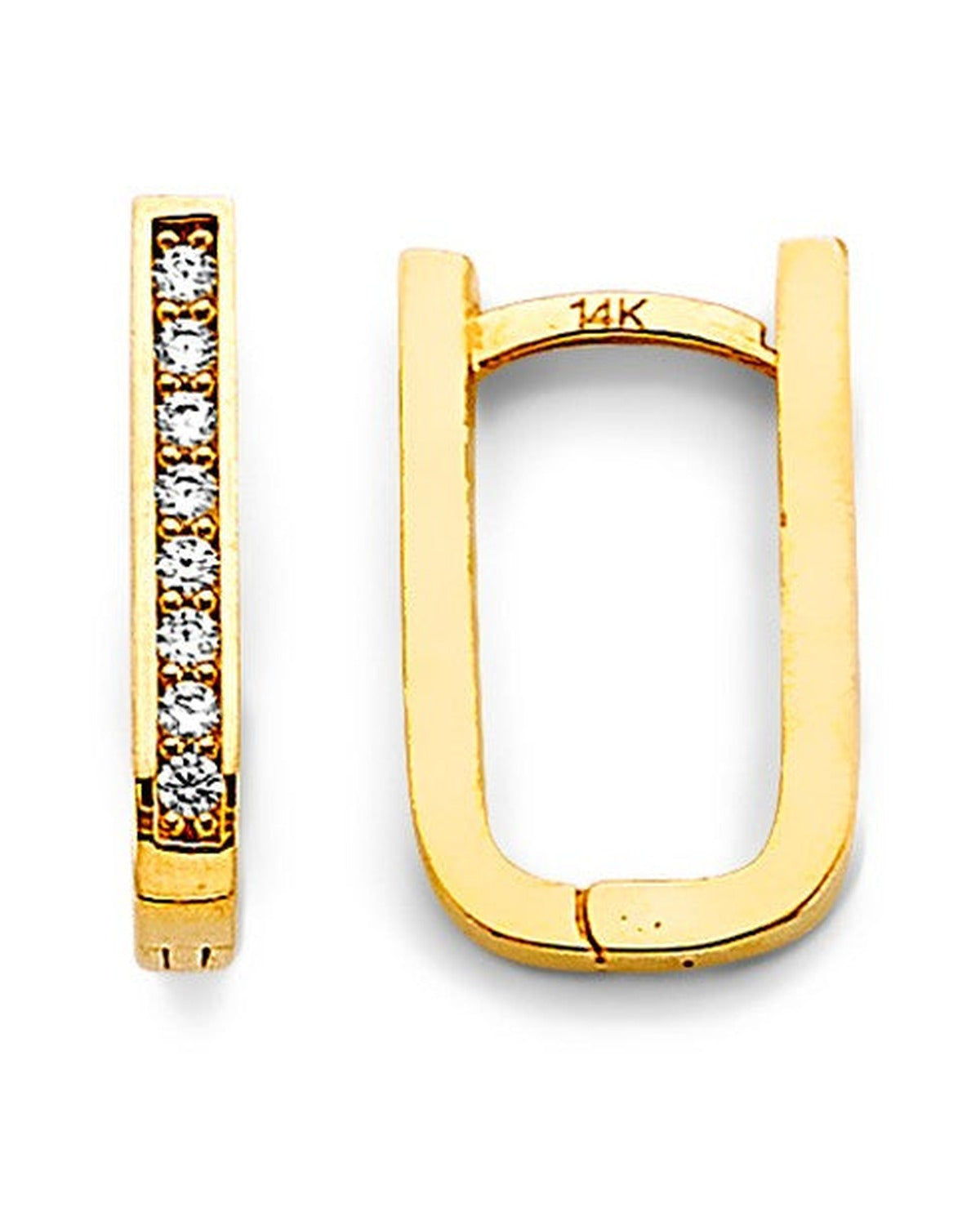 14K Yellow Gold CZ Paperclip Huggies Earrings (ER-1805)