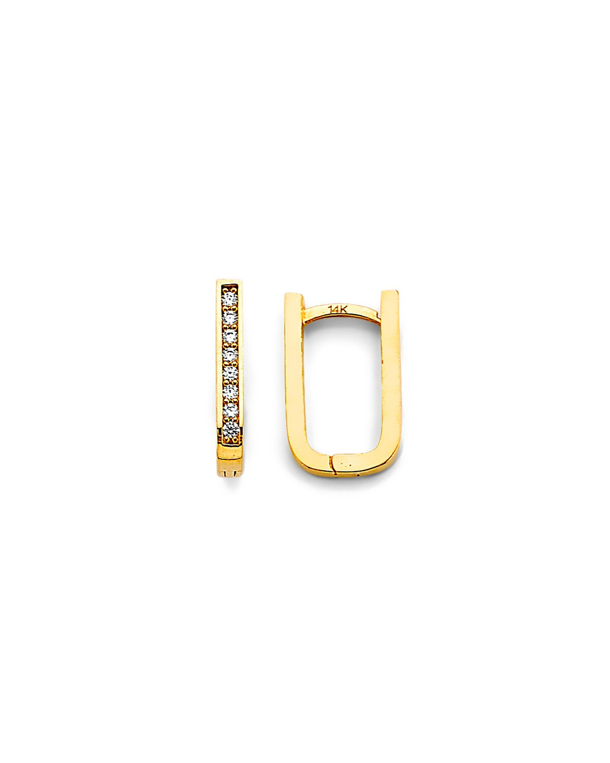 14K Yellow Gold CZ Paperclip Huggies Earrings (ER-1805)