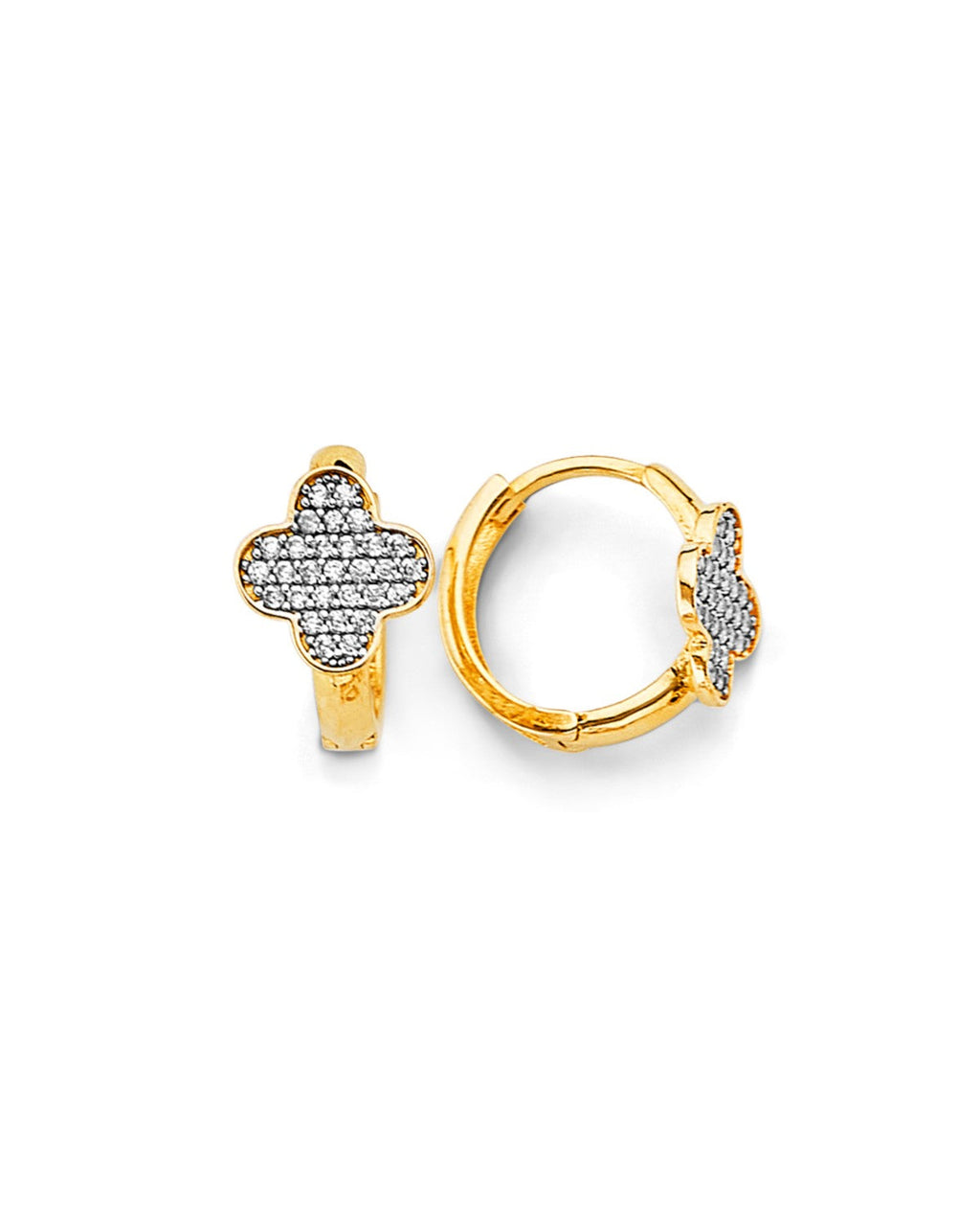14K Two-Tone Gold 2T Clover CZ Huggies Earrings (ER-1842)