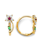 14K Yellow Gold Flower CZ Huggies Earrings (ER-1845)
