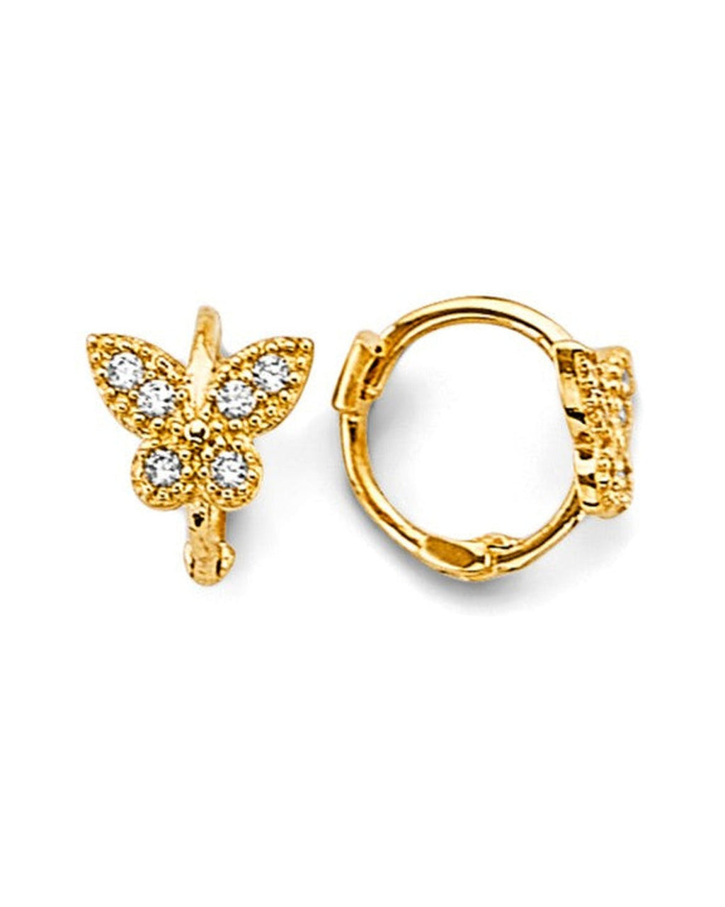14K Yellow Gold Butterfly CZ Huggies Earrings (ER-1851)