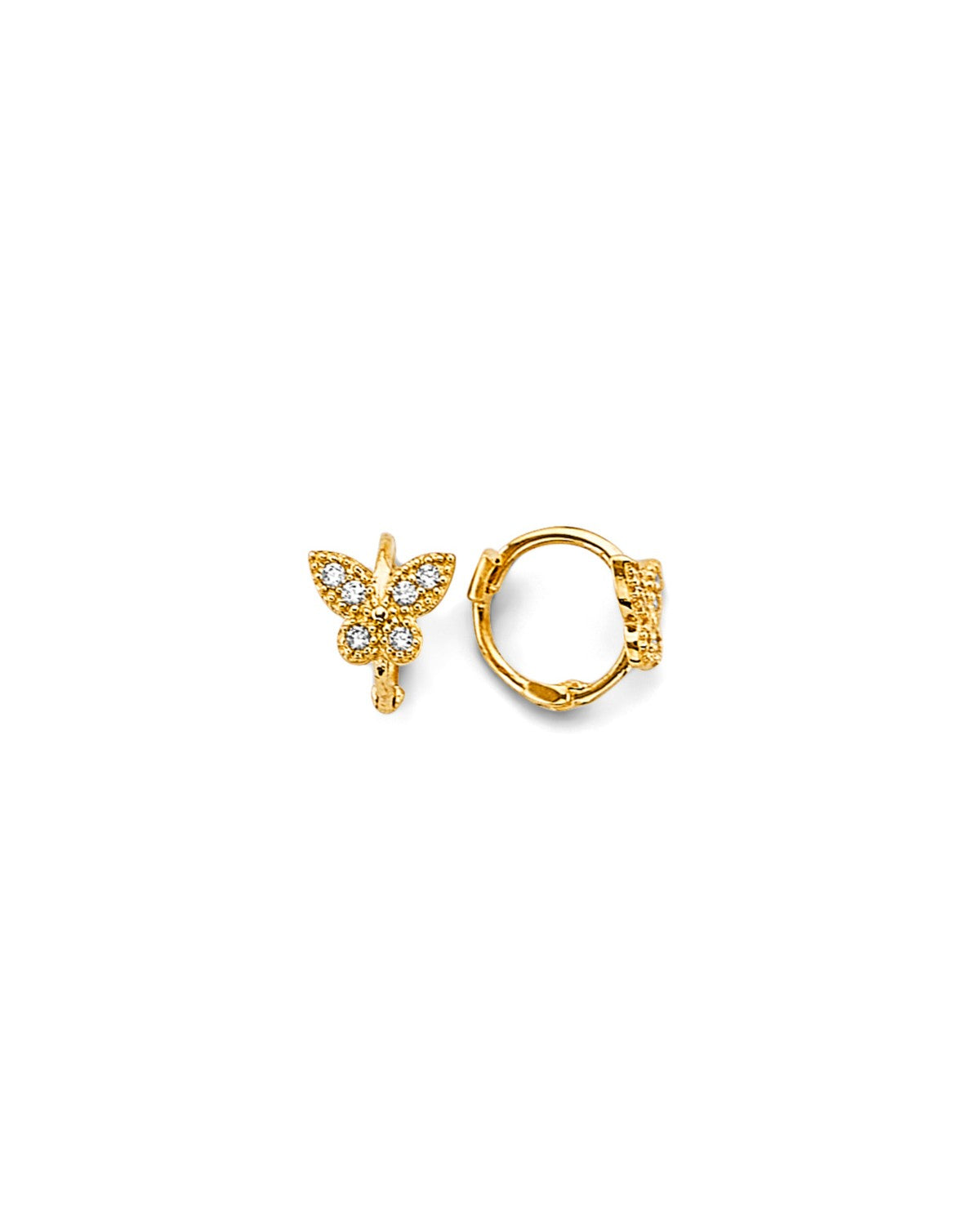 14K Yellow Gold Butterfly CZ Huggies Earrings (ER-1851)