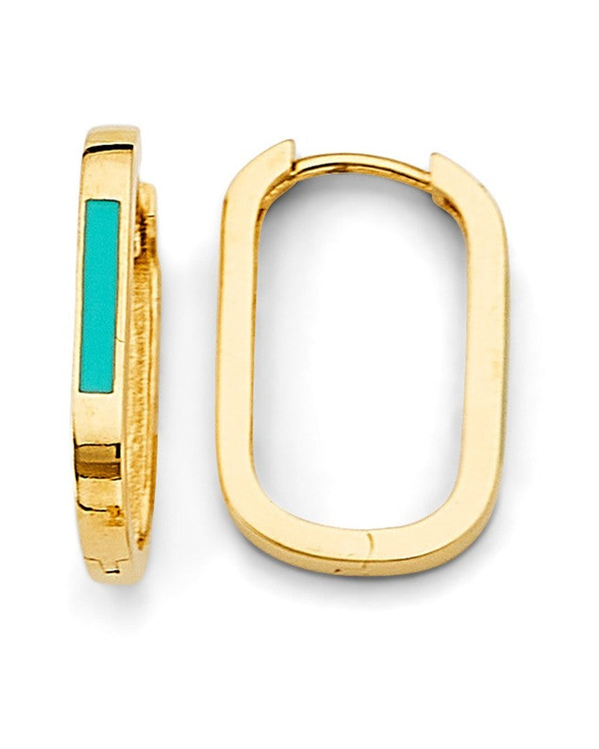 14K Yellow Gold Turquoise Paperclip Huggies Earrings (ER-1856)
