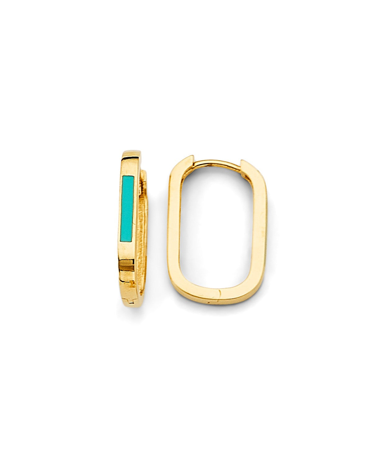 14K Yellow Gold Turquoise Paperclip Huggies Earrings (ER-1856)