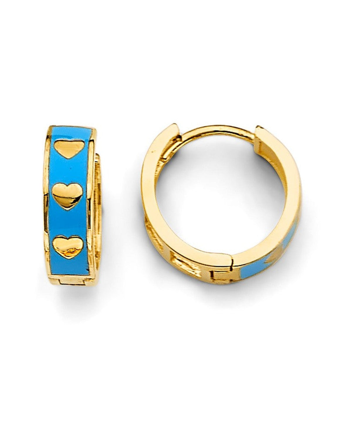 14K Yellow Gold Enamel Heart Huggies Earrings (ER-1858)