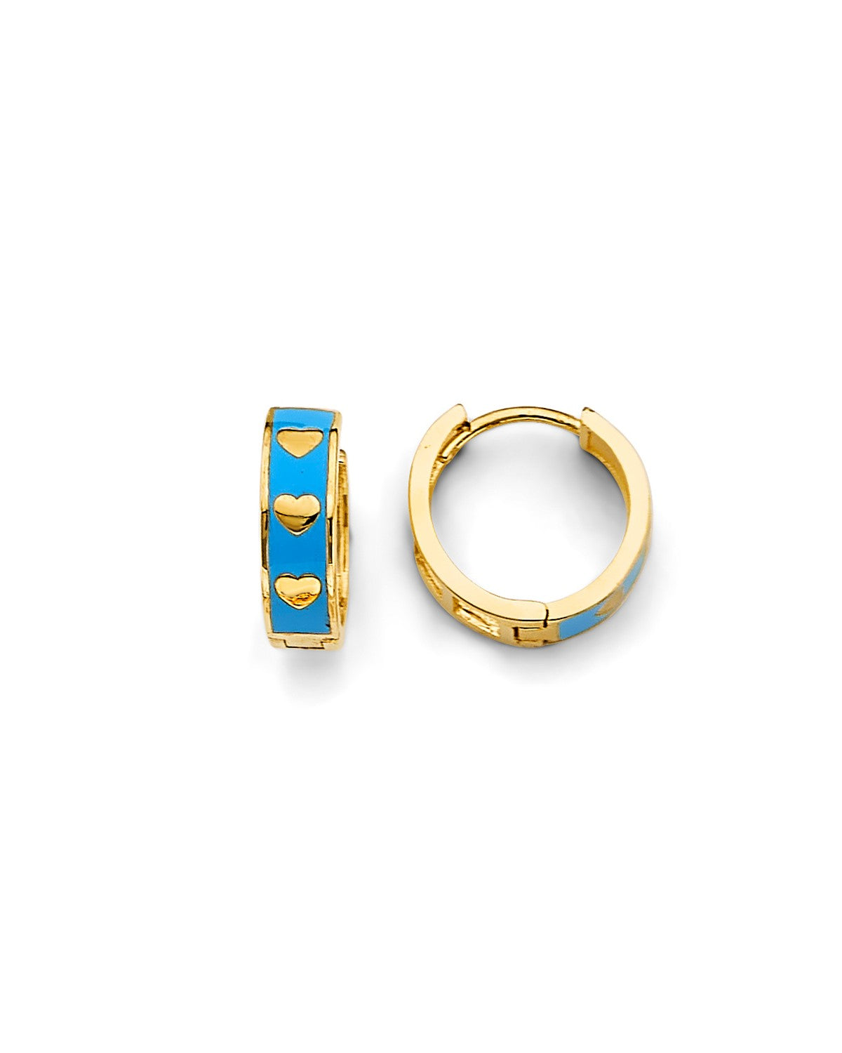 14K Yellow Gold Enamel Heart Huggies Earrings (ER-1858)