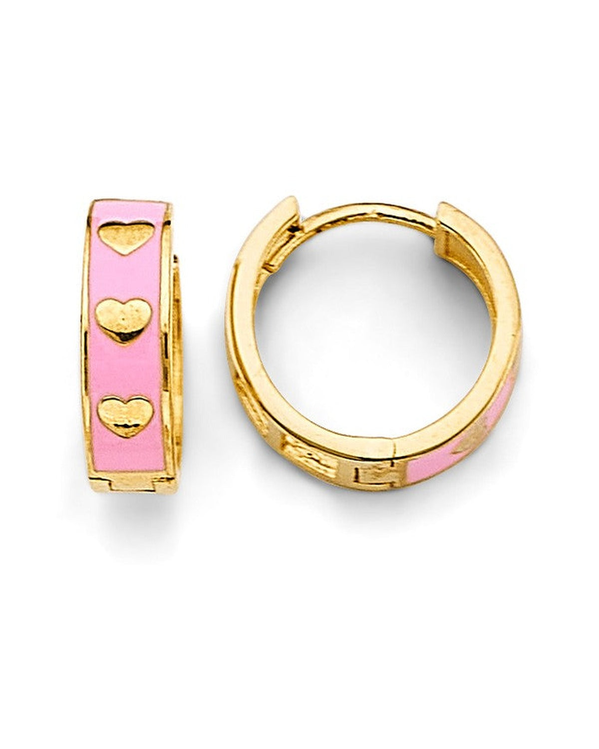 14K Yellow Gold Enamel Heart Huggies Earrings (ER-1859)