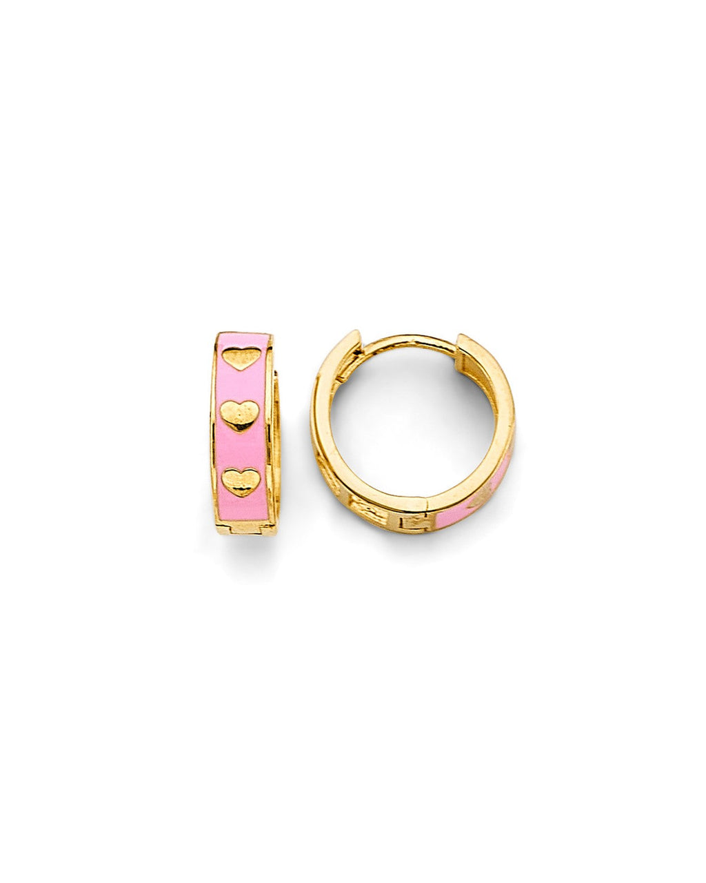 14K Yellow Gold Enamel Heart Huggies Earrings (ER-1859)