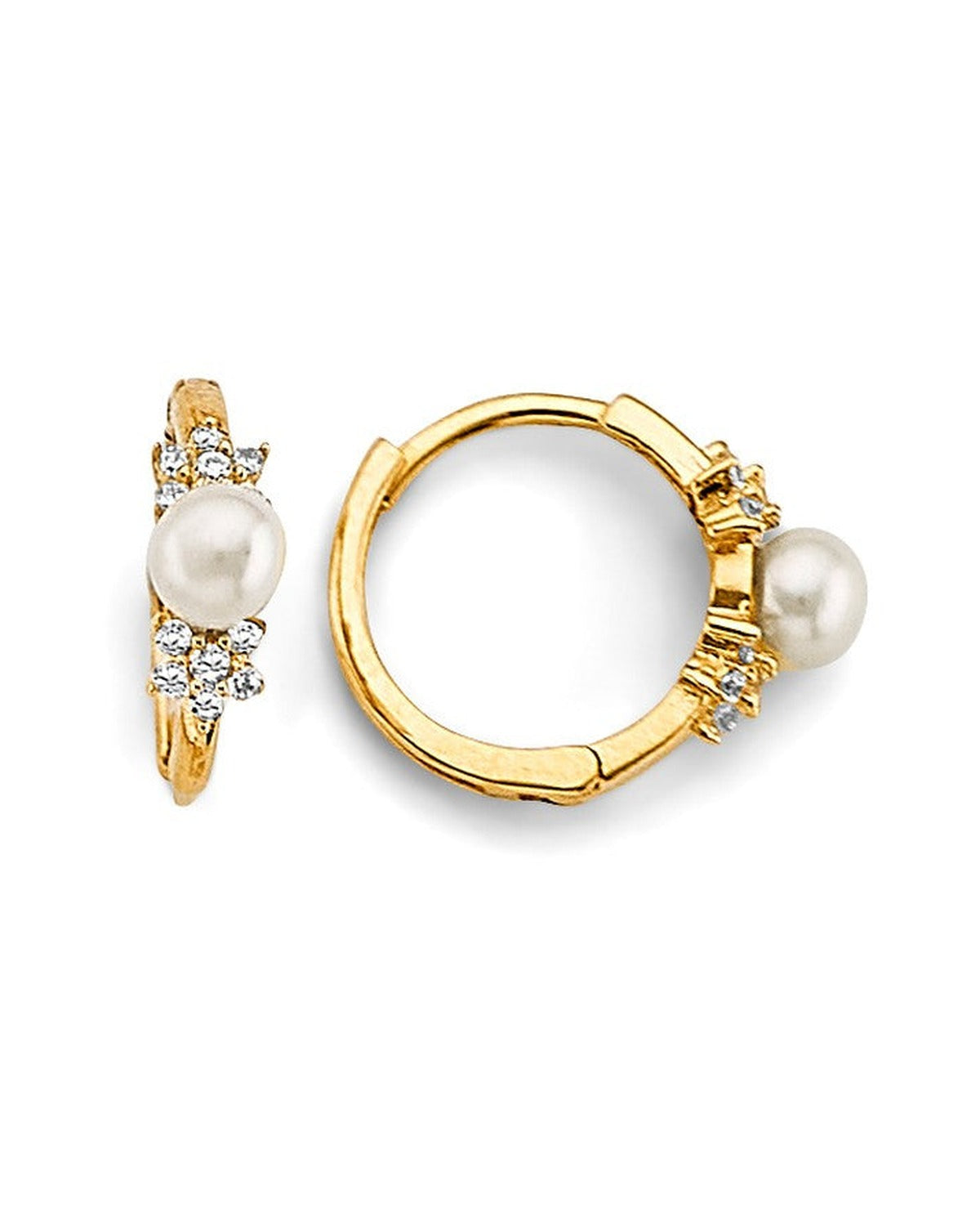 14K Yellow Gold Pearl Huggies Earrings (ER-1862)